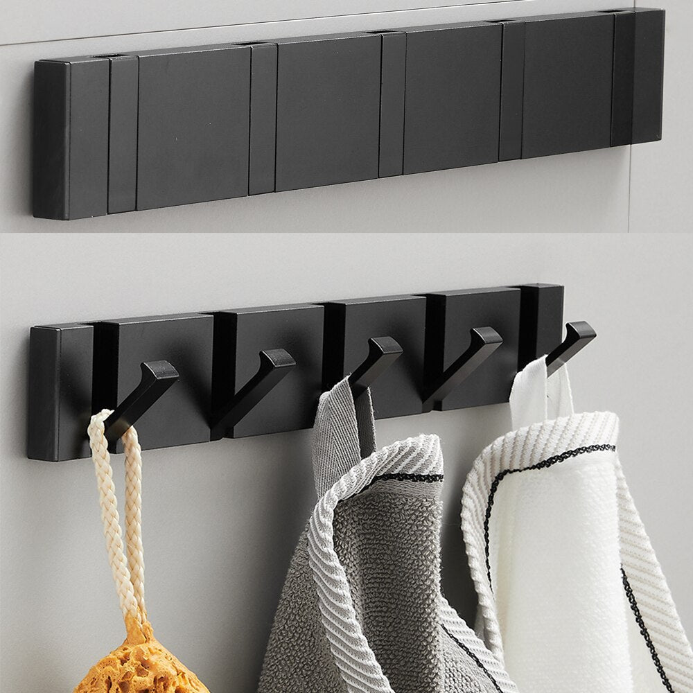 Folding Towel Hanger 2ways Installation Wall Hooks Coat Clothes Holder for Bathroom Kitchen Bedroom Hallway, Black Gold - V.I.P Digital Presence