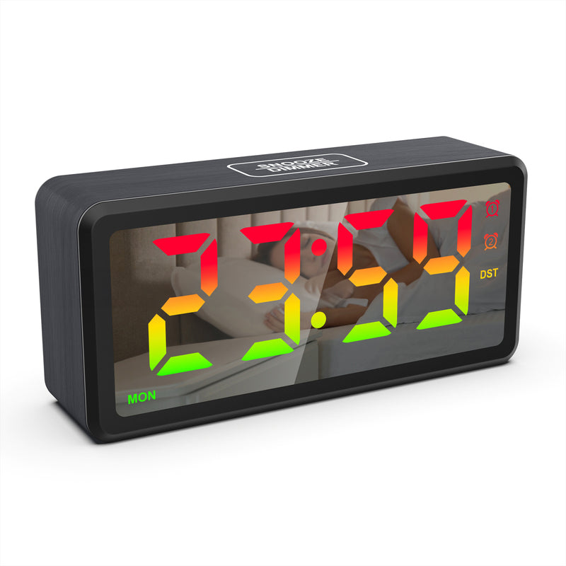 LED Wood-Grain Wooden Clock, RGB Color-Changing Dimming, Daylight Saving Time & Week Display, Desktop Electronic Alarm Clock - V.I.P Digital Presence
