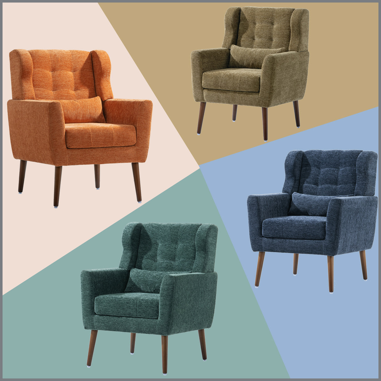 Modern Accent Chair Upholstered Foam Filled Living Room Chairs Comfy Reading Chair Mid Century Modern Chair (Blackish Green) - V.I.P Digital Presence