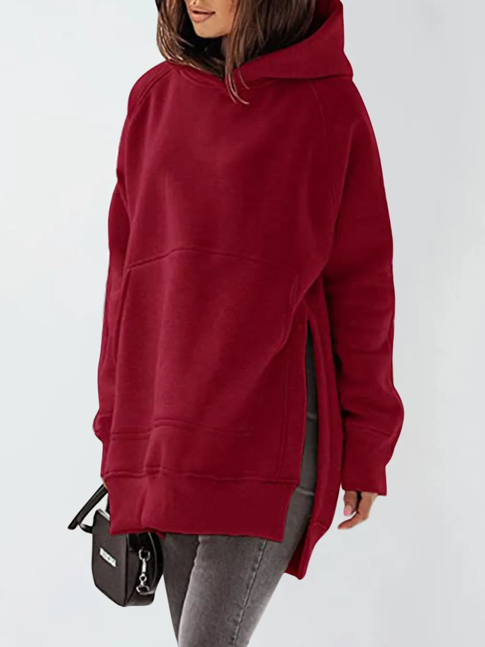Slit Pocketed Raglan Sleeve Hoodie - V.I.P Digital Presence