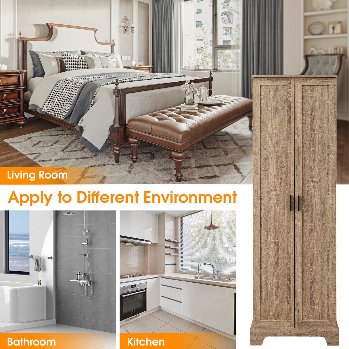 Storage Cabinet with Two Doors for Bathroom, Office, Adjustable Shelf, MDF Board, Brown - V.I.P Digital Presence