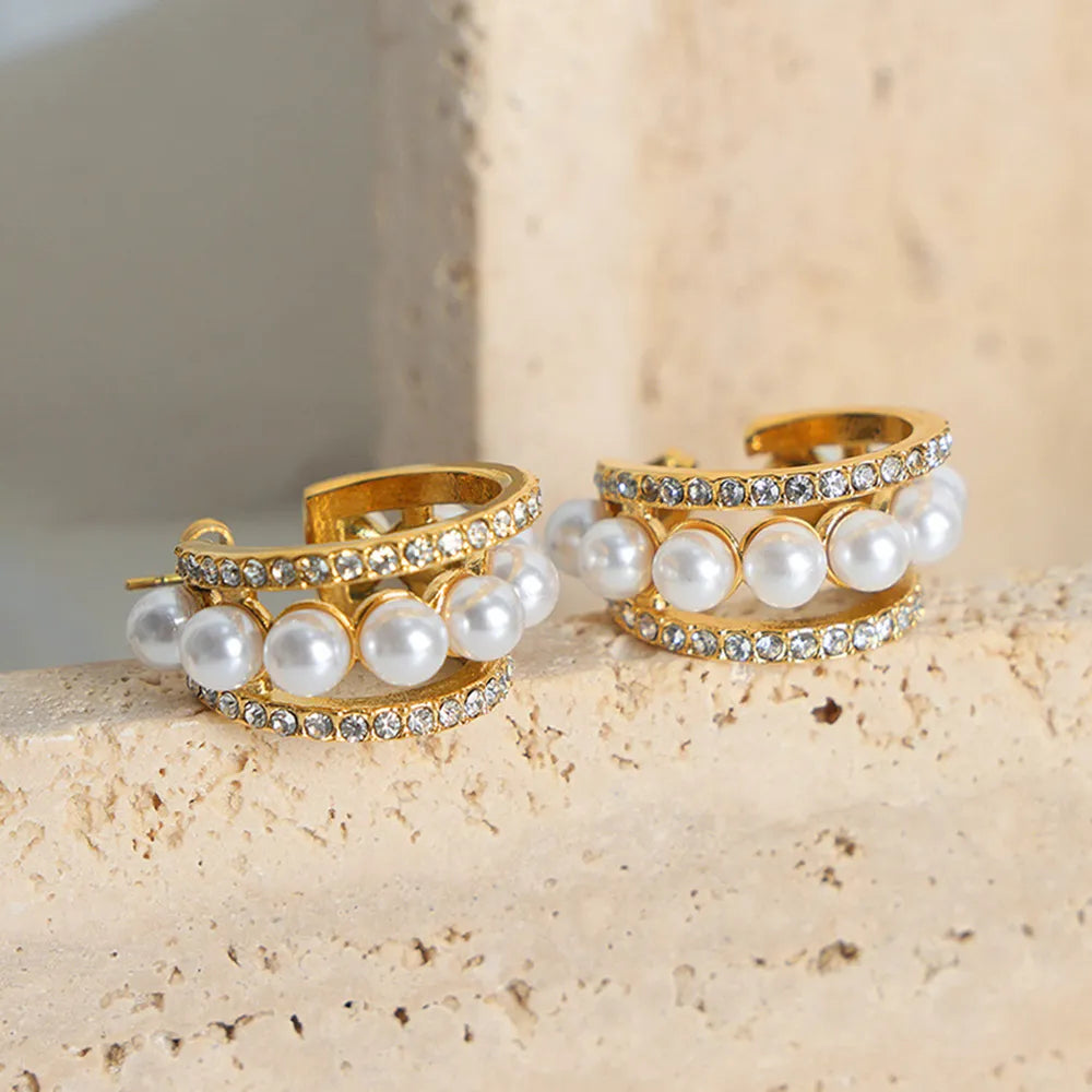 Pearl Titanium Steel C-Hoop Earrings - V.I.P Digital Presence