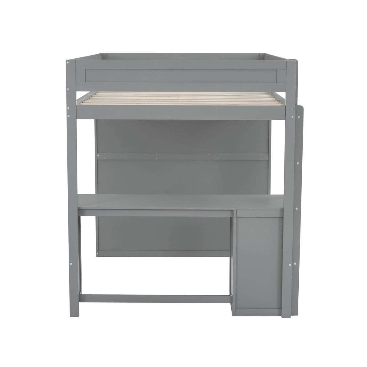 Wood Full Size Loft Bed with Wardrobes and 2-Drawer Desk with Cabinet Gray