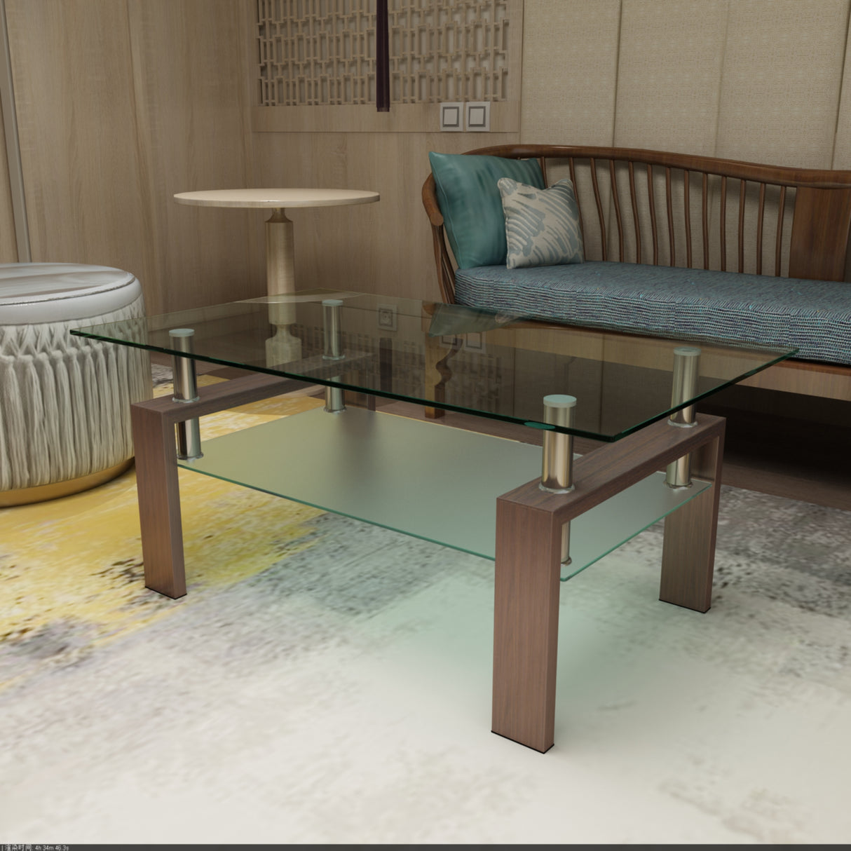 Rectangle Walnut Glass Coffee Table, Clear Coffee Table, Modern Side Center Tables for Living Room, Living Room Furniture - V.I.P Digital Presence