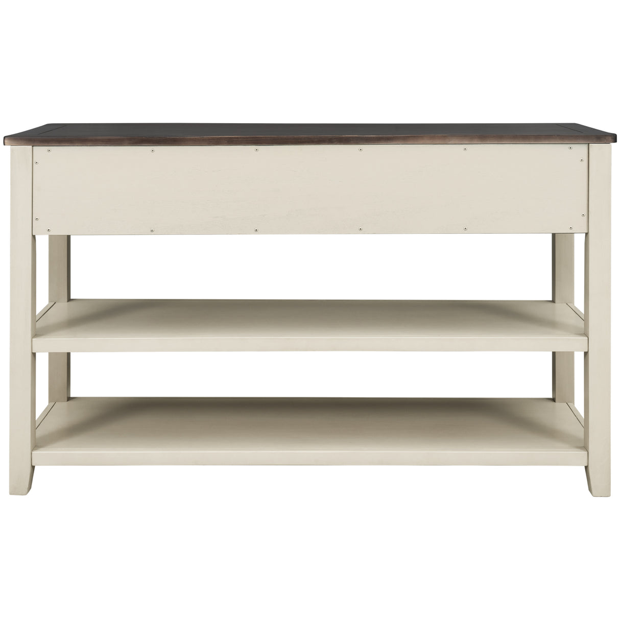 Retro Design Console Table with Two Open Shelves, Pine Solid Wood Frame and Legs for Living Room (Espresso+Beige) - V.I.P Digital Presence