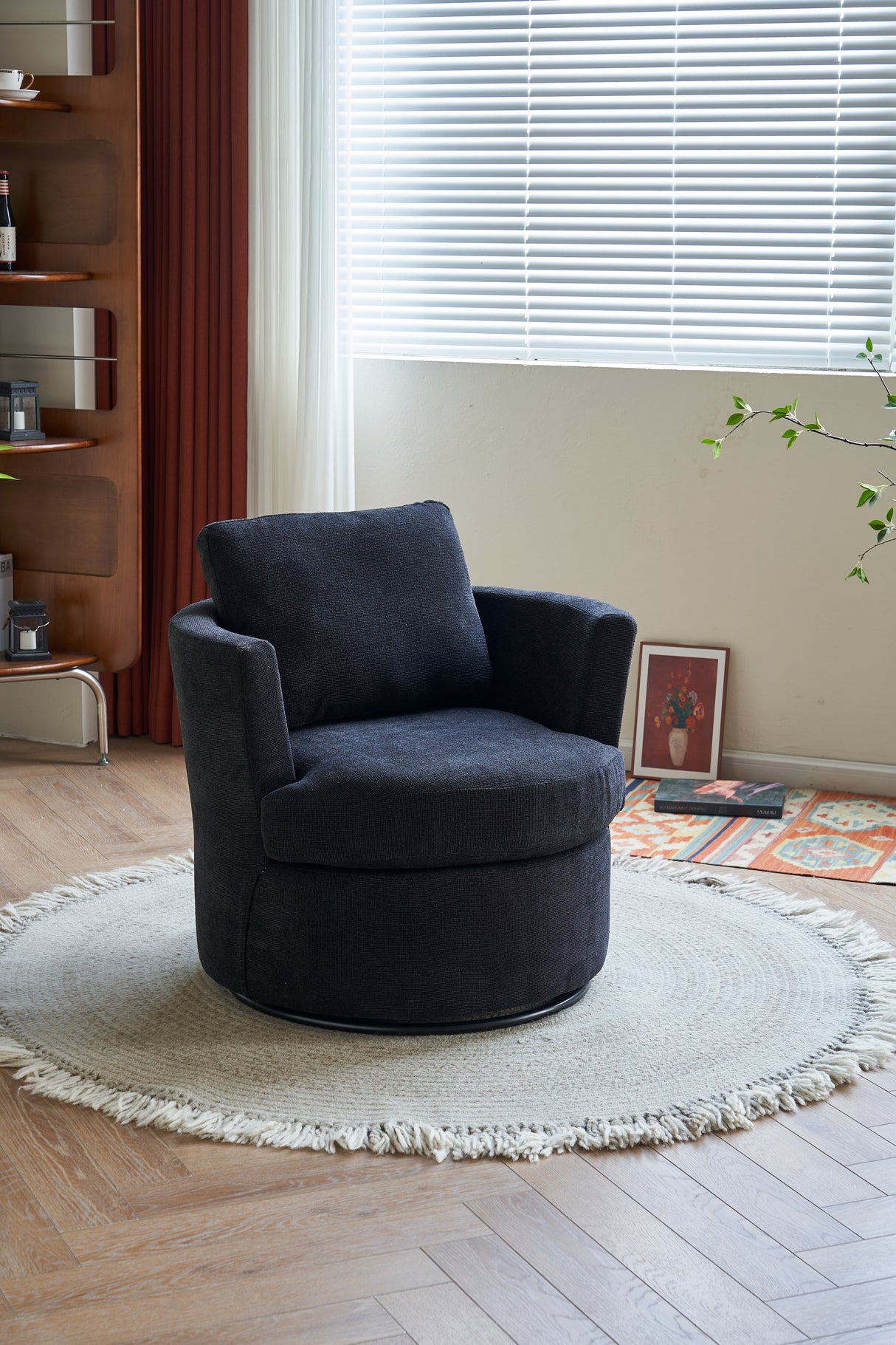 Rotating bucket chair living room comfortable circular sofa chair 360 degree rotating bucket chair armchair (black) - V.I.P Digital Presence