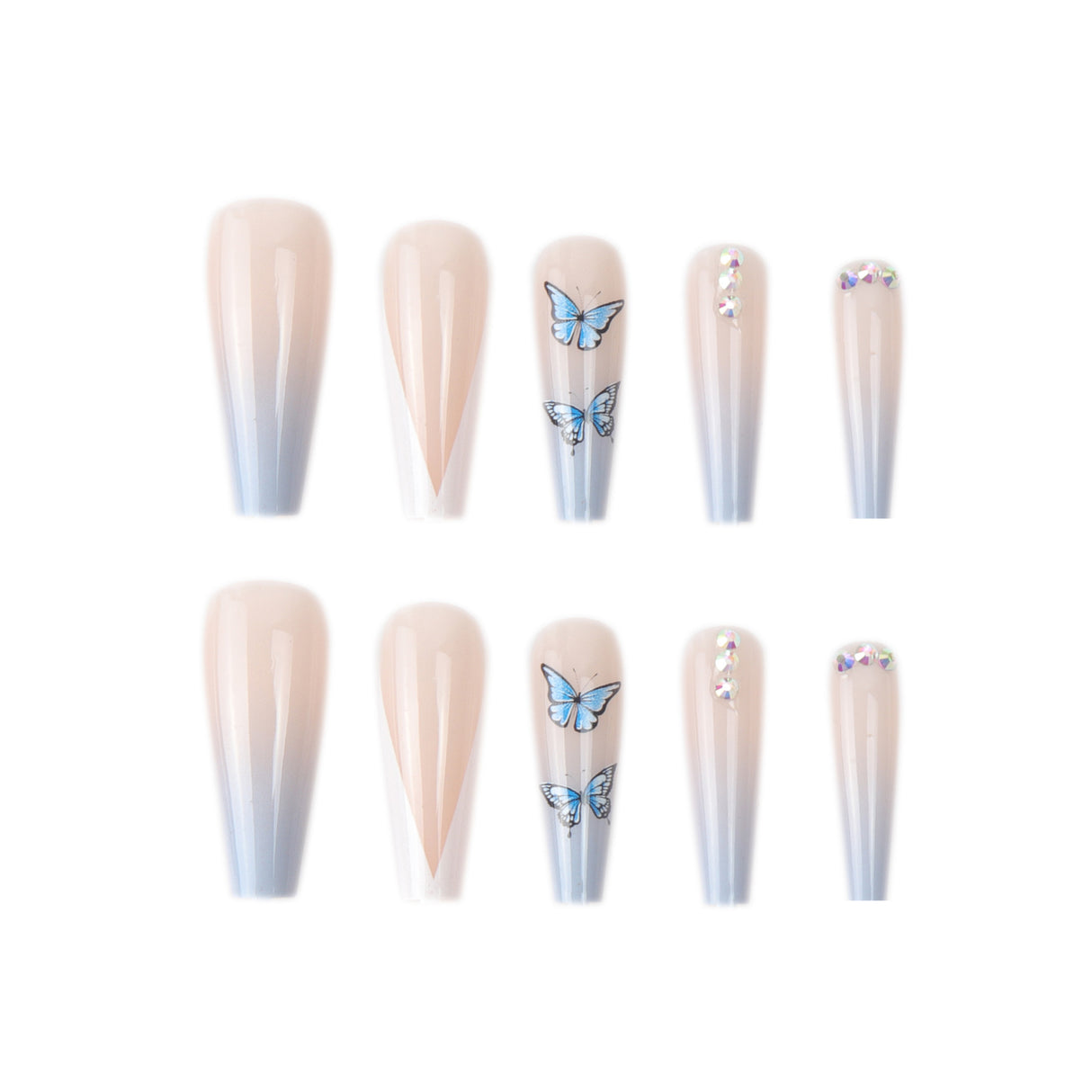 Ins Net Red With The Same Blue Butterfly Point Drill V-Shaped French Style Personality Trend Wearing Manicure Nail Patch - V.I.P Digital Presence