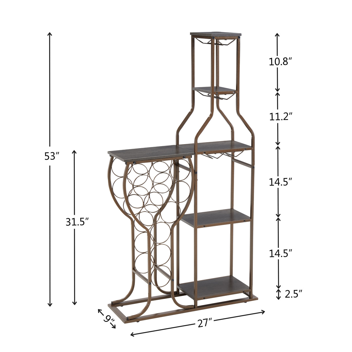 Grey 11 bottle wine grill, 5-layer independent wine rack, with hanging glass rack and storage rack for home wine storage - V.I.P Digital Presence