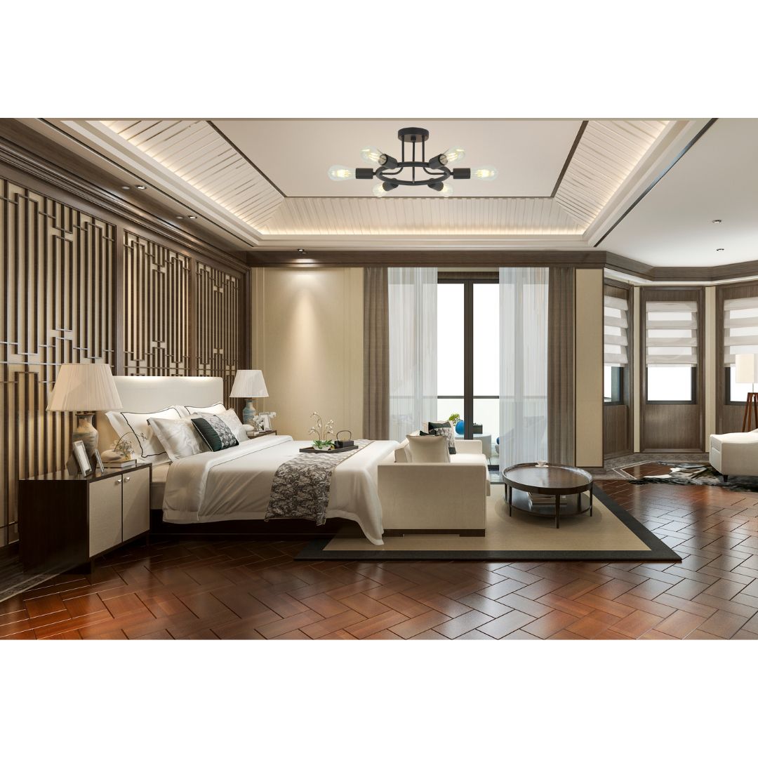 6 Light Modern Sputnik Lights Semi Flush Mount Ceiling Light Black Finished - V.I.P Digital Presence