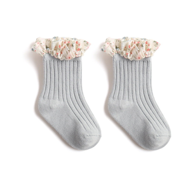 New Girls Socks Combed Cotton Korean Style Baby Socks Chiffon Floral Princess Lace Mid Tube Socks - V.I.P Digital Presence