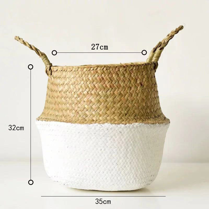 Scandinavian Style Wicker Handbasket Flower Pot Rattan Weave Plant Grass Woven Floor Folding Wicker Basket Weaving - V.I.P Digital Presence