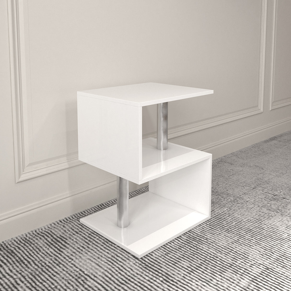 3-layer S-shaped coffee table, high gloss side table with open storage rack and USB power supply, white LED coffee table - V.I.P Digital Presence