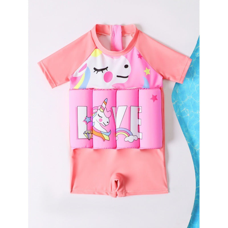 Children's buoyancy swimsuit for girls, babies, toddlers, princesses, short sleeved cartoon one-piece swimsuit for girls - V.I.P Digital Presence