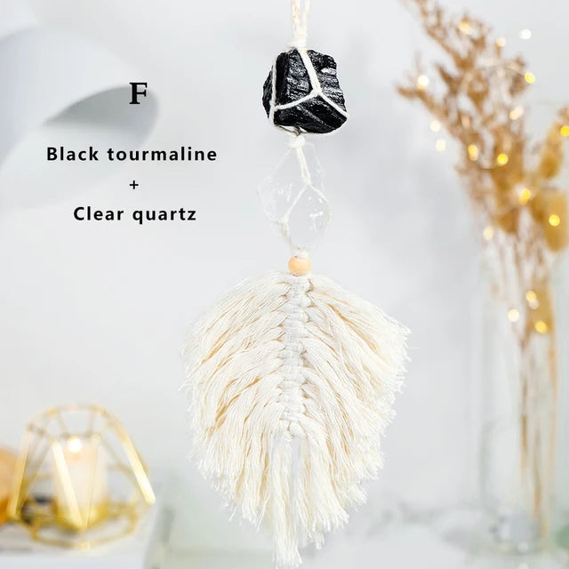 Natural Crystal Raw Stone Handmade Weave Dreams Catcher Car Hanging Pendant Healing Amethyst Window Ornament Home Decoration - V.I.P Digital Presence