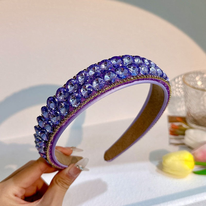 Double row geometric circular purple rhinestone women's fashionable hair compression headband - V.I.P Digital Presence