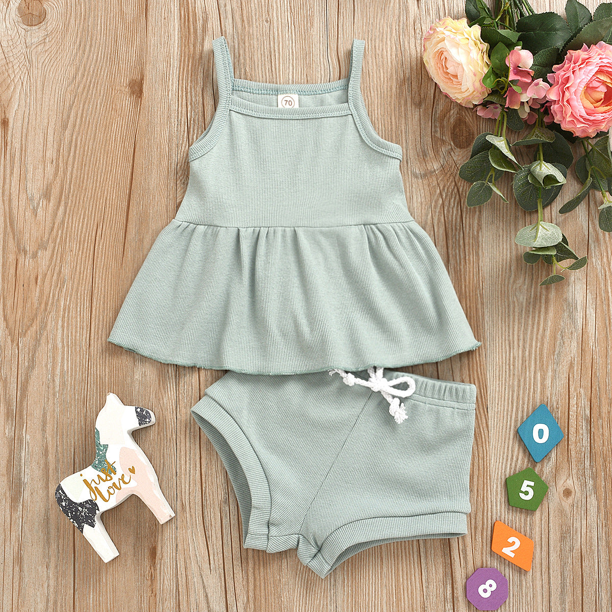 Baby Summer Clothing Newborn Baby Girls Casual Sleeveless Solid organic cotton Tops + Shorts 2pcs Clothes Set 1-3Years - V.I.P Digital Presence