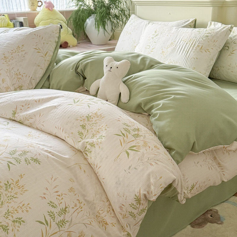 Double Gauze Four-Piece Set Jacquard Small Bamboo Cotton Three-Piece Set Student Dormitory INS Fresh Floral Bedding - V.I.P Digital Presence