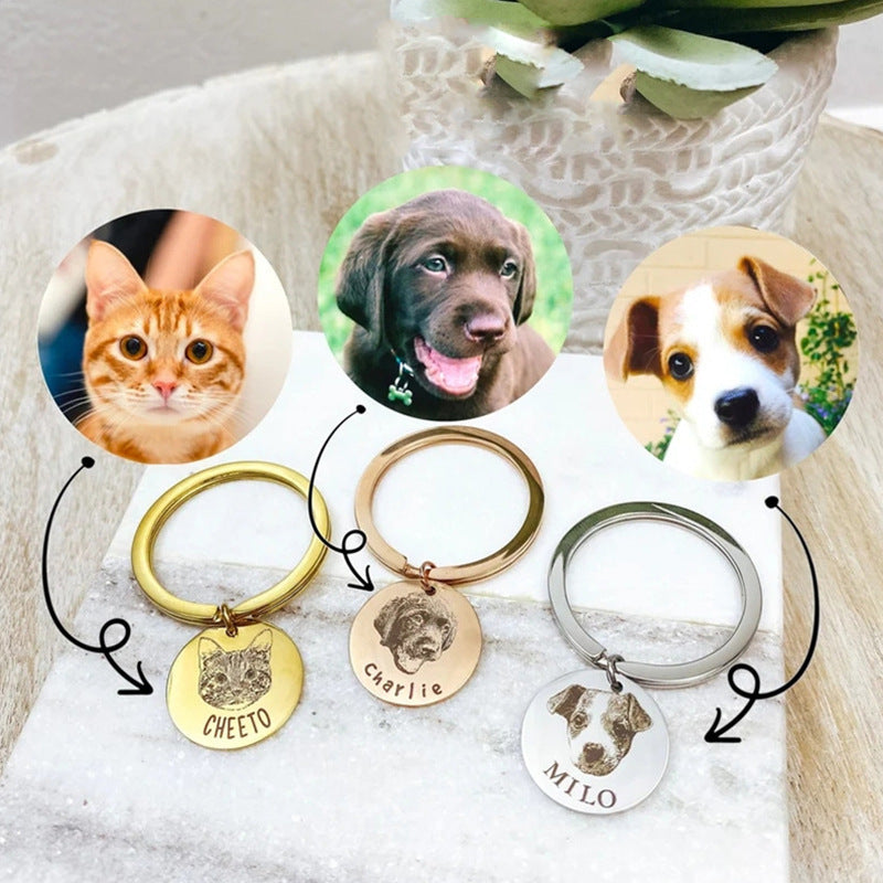 Pet sketch necklace portrait cat puppy pet DIY engraving keychain - V.I.P Digital Presence