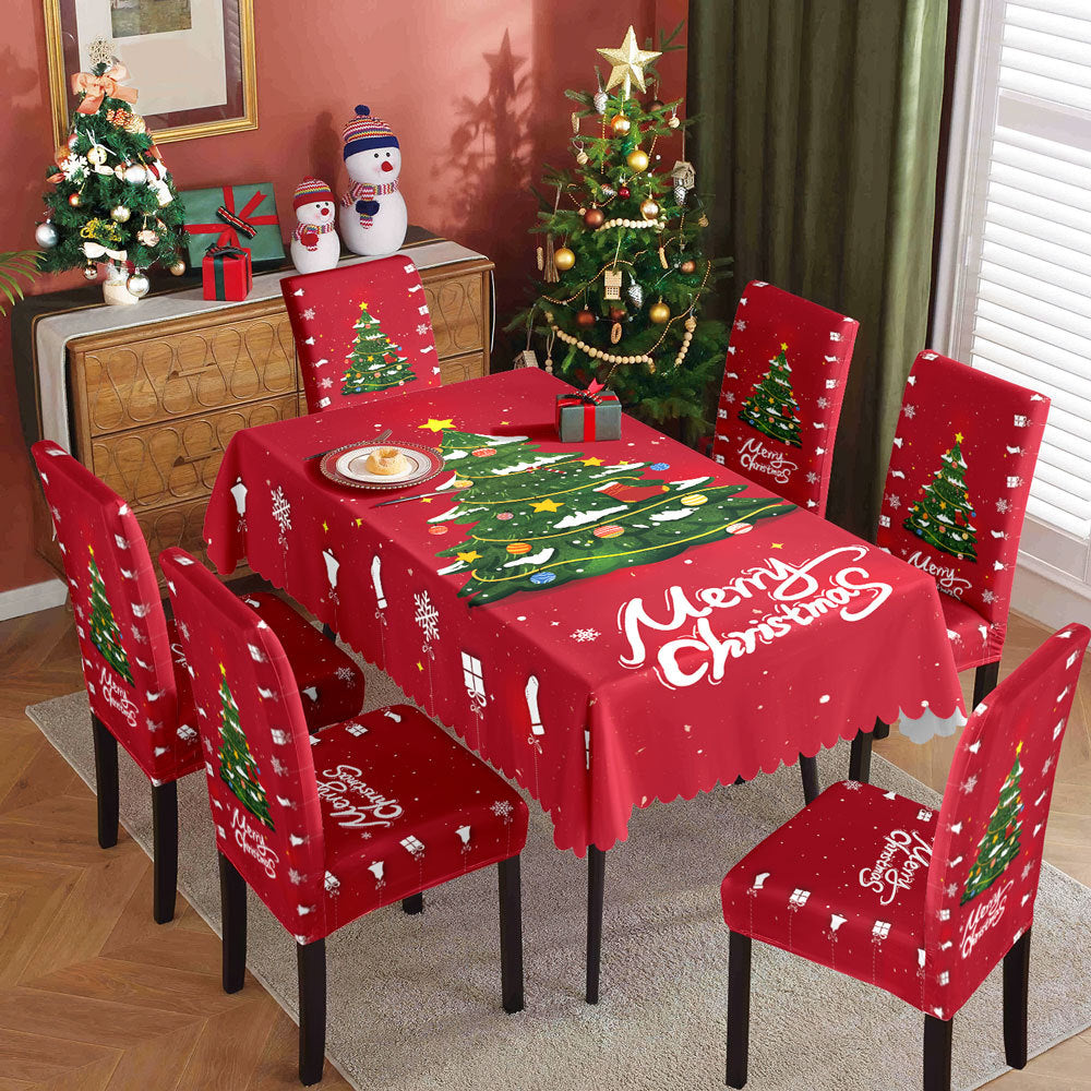 Christmas Waterproof Printed Tablecloth Restaurant Home Printed Chair Cover Christmas Tablecloth Chair Cover Decorative Set - V.I.P Digital Presence