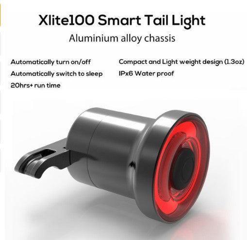 XLITE100 Bicycle Flashlight Bike Rear Light Auto Start/Stop Brake Sensing IPx6 Waterproof LED Charging Cycling Taillight - V.I.P Digital Presence