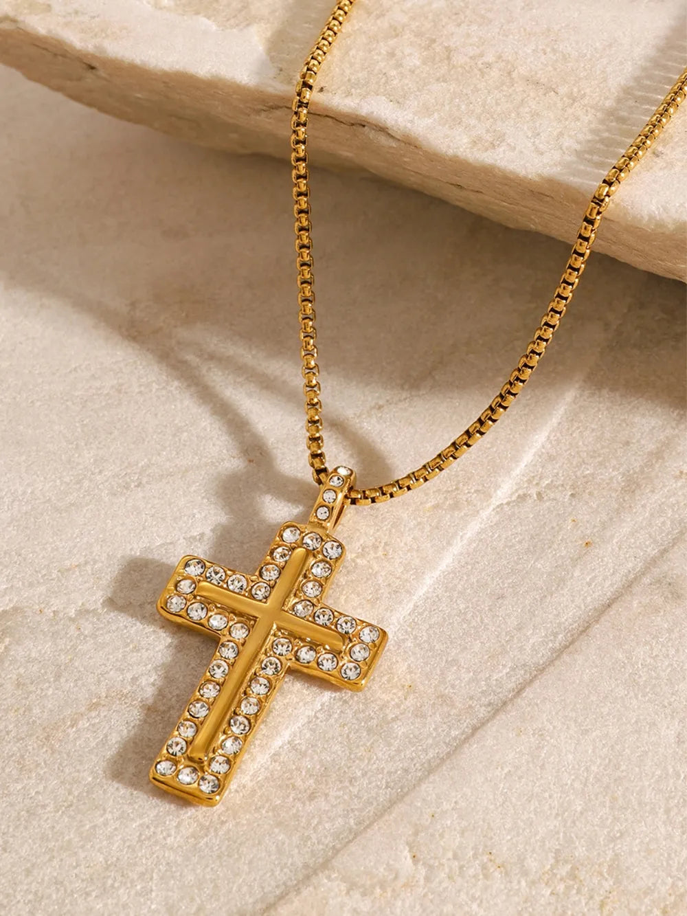 18K Gold-Plated Inlaid Zircon Cross Necklace - V.I.P Digital Presence