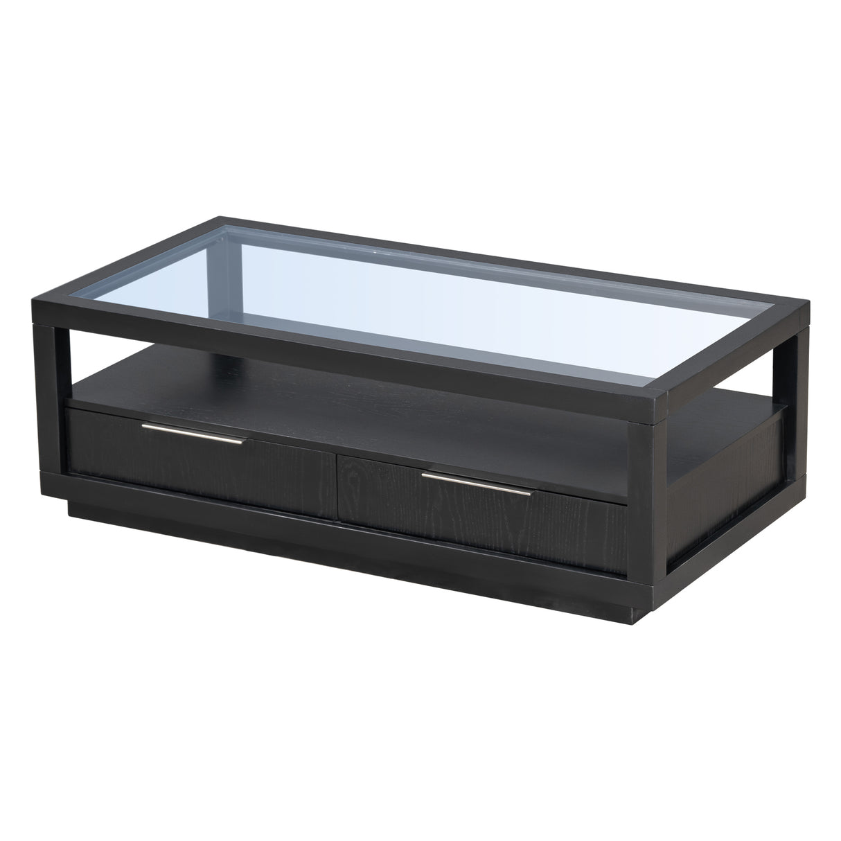U-Can modern wooden coffee table with 2 drawers and minimalist display coffee table with transparent tempered glass - V.I.P Digital Presence