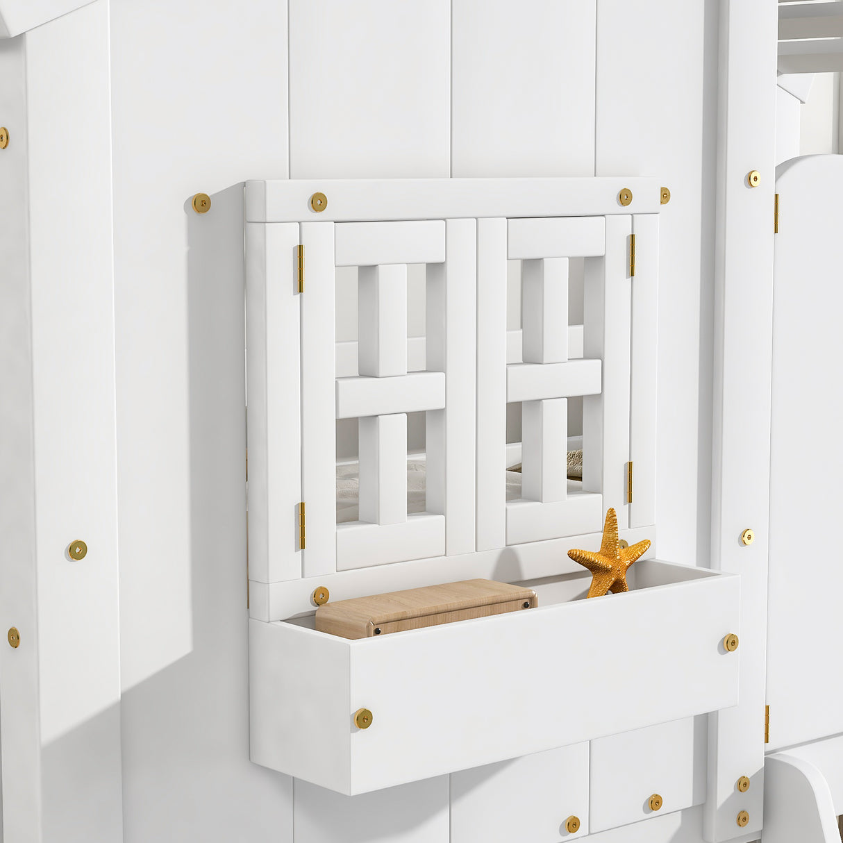 Twin over Twin House Bunk Bed with Roof , Window, Window Box, Door , with Safety Guardrails and Ladder,White - V.I.P Digital Presence