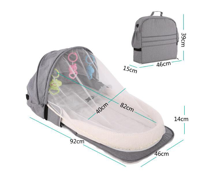 Cama portátil plegable para bebé, cuna de viaje con protección solar, mosquitera, transpirable, suave, cesta de dormir plegable para bebé con juguetes