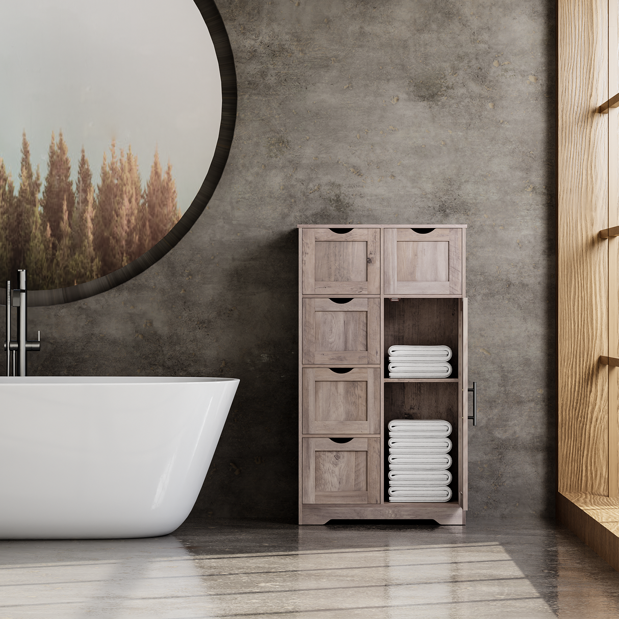 Bathroom Storage Cabinet with Storage 5 Drawers and 1 Door, Entryway Cabinet with Adjustable Shelf Grey - V.I.P Digital Presence