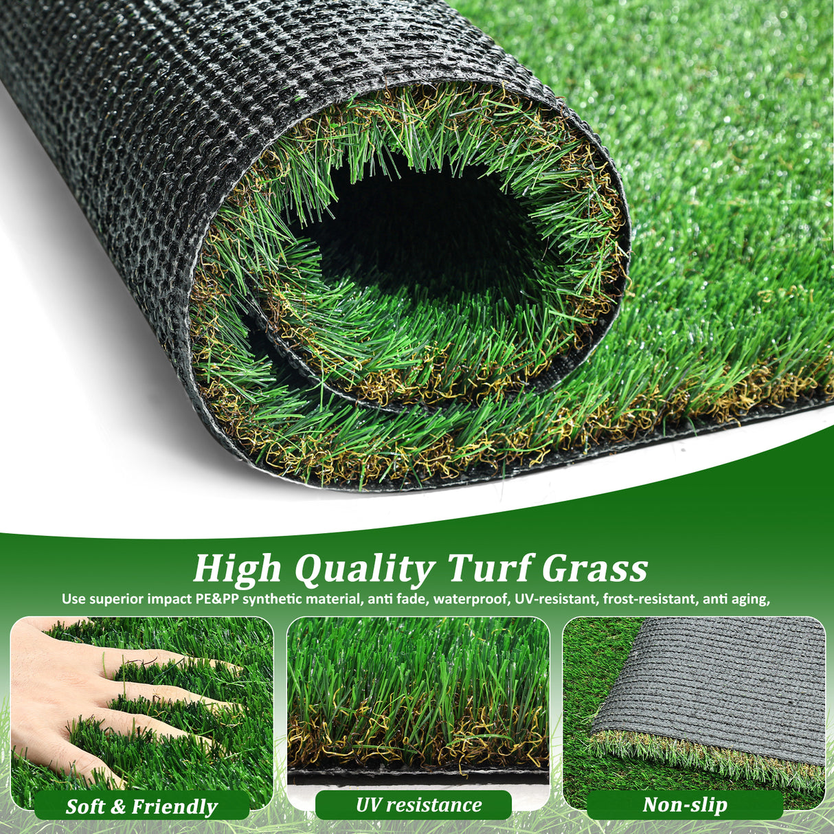 4FTX6FT outdoor artificial grass running blanket, thick and realistic fake grass roll with a pile height of 1.38 inches - V.I.P Digital Presence
