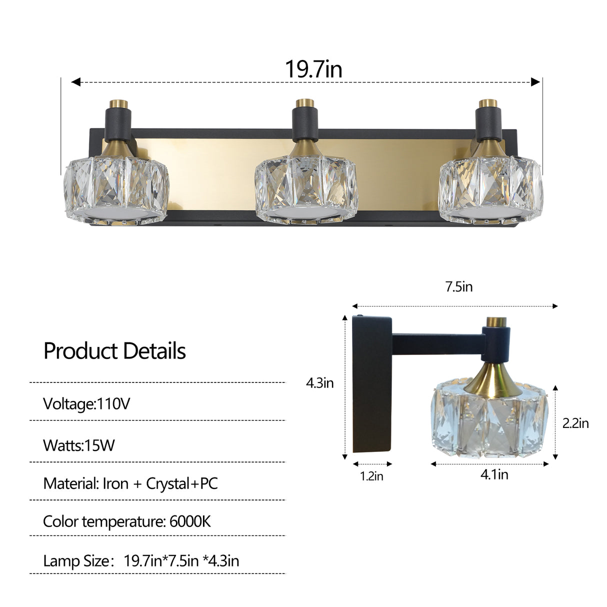 LED 3-Light Modern Crystal Bathroom Vanity Light Over Mirror Bath Wall Lighting Fixtures - V.I.P Digital Presence