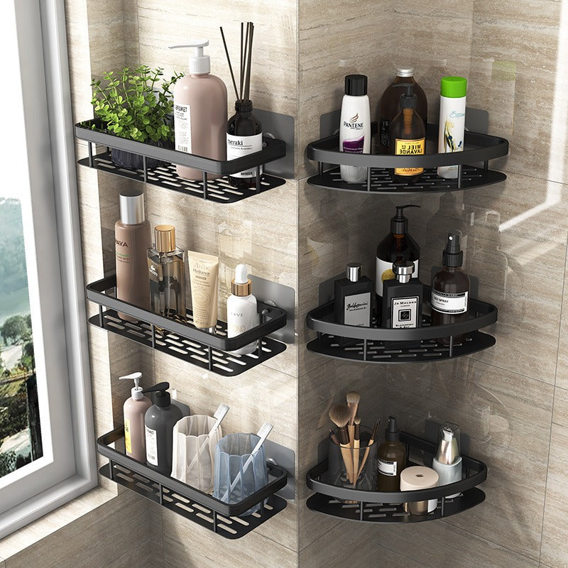 Minimalist bathroom black aluminum alloy triangular rectangular non perforated bathroom storage corner shelf - V.I.P Digital Presence