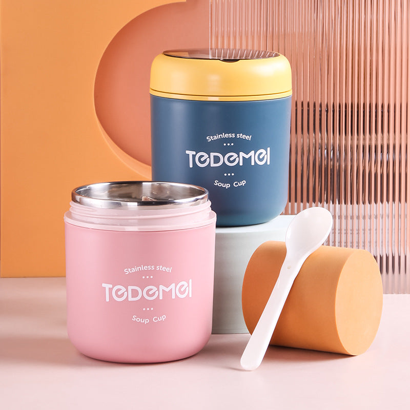 Japanese style simple sealed 304 stainless steel insulated breakfast cup with lid and spoon - V.I.P Digital Presence