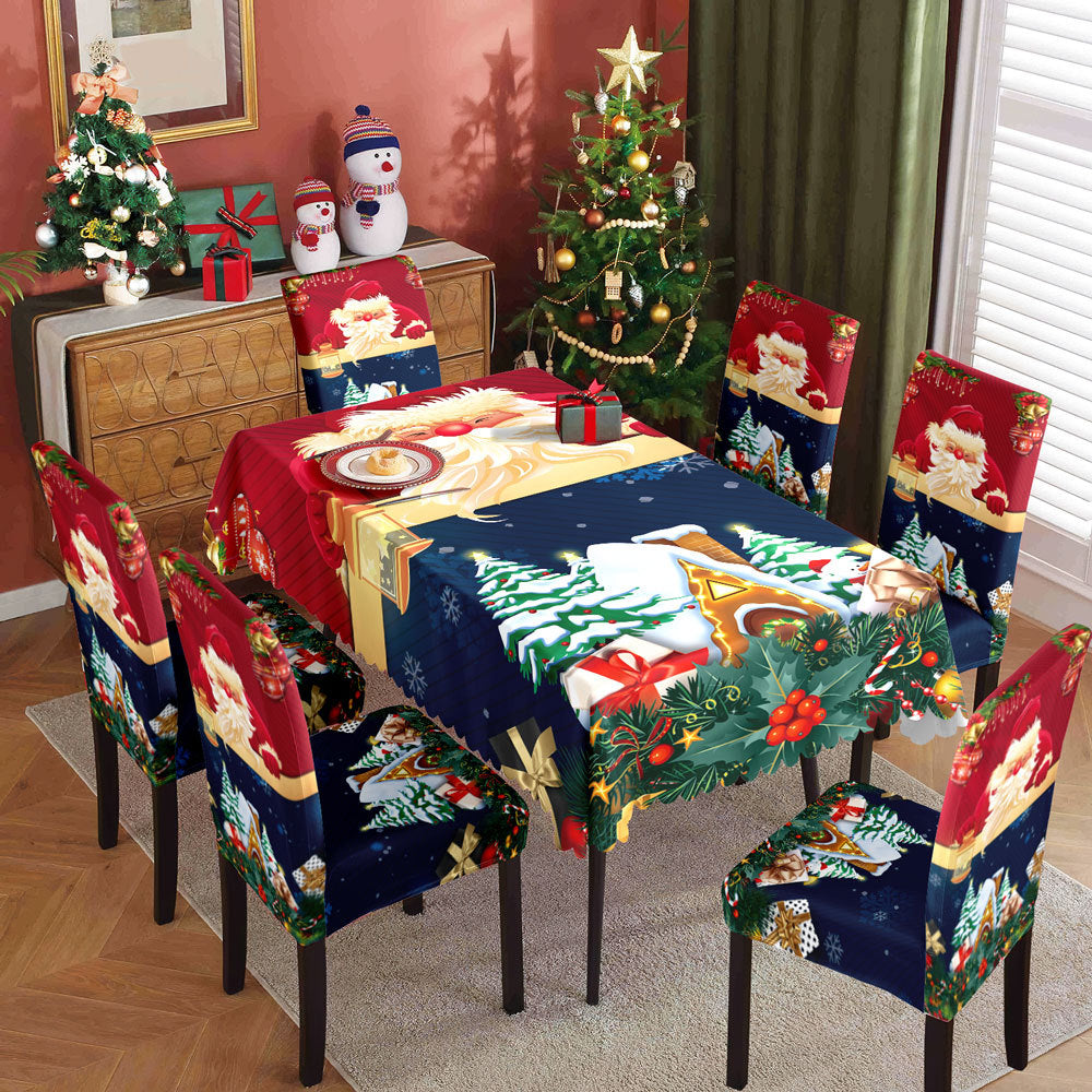 Christmas printed tablecloth, chair cover, waterproof, oil resistant, festive decoration, dining table cloth, chair cover, universal household use - V.I.P Digital Presence