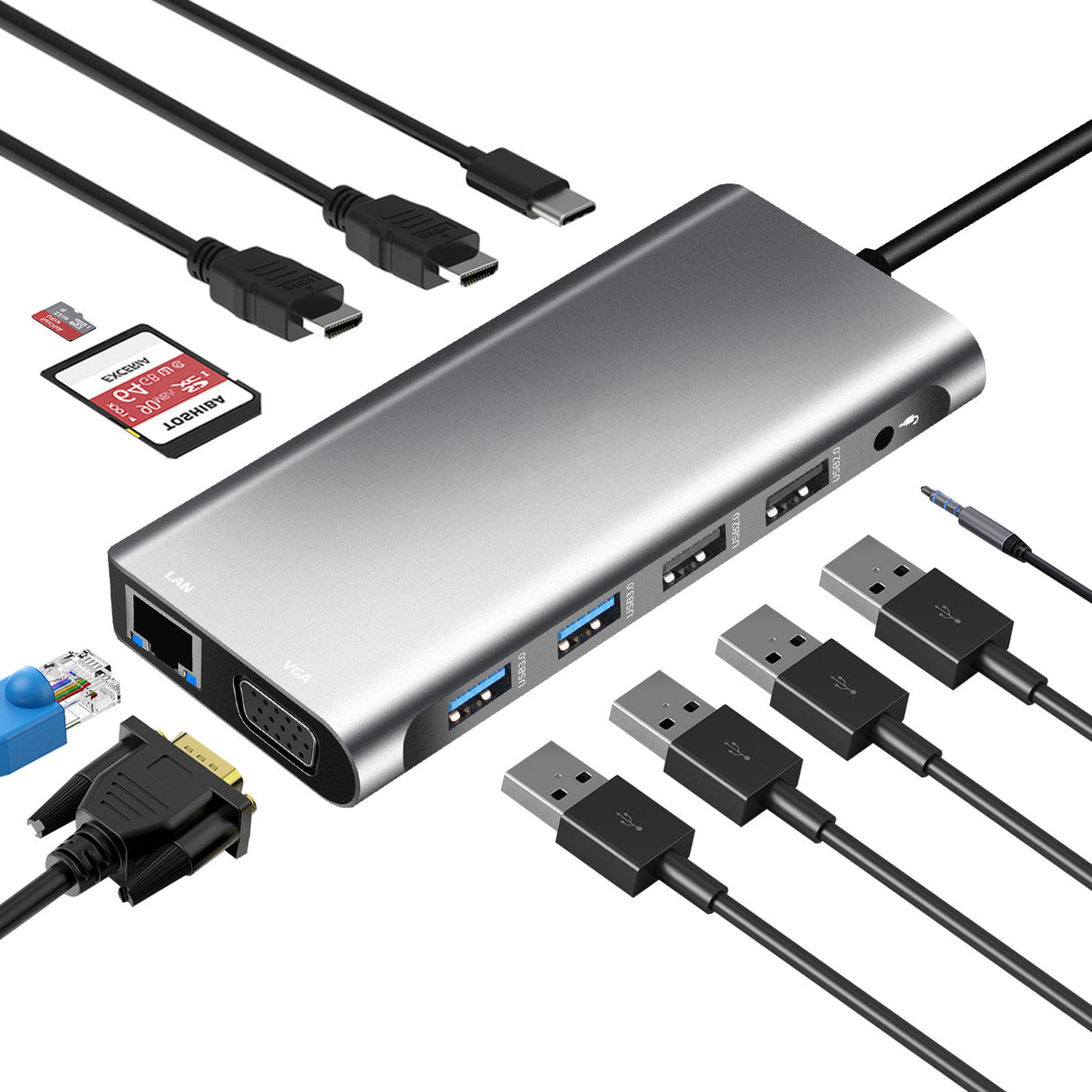 Type-C to Dual HDMI VGA Same Screen Dock 12 in 1 Notebook MacBook Converter USB HUB - V.I.P Digital Presence
