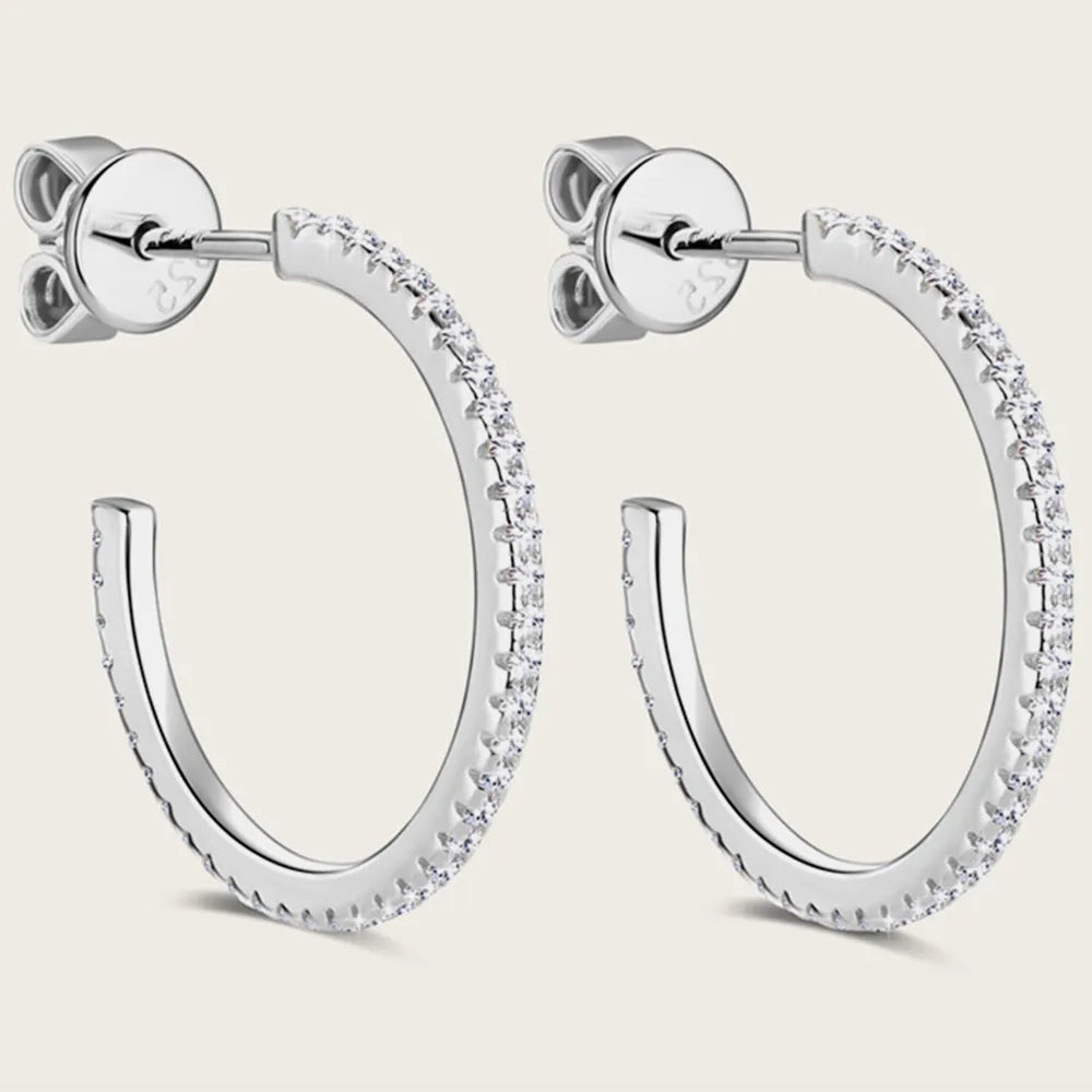 Inlaid Moissanite 925 Sterling Silver C-Hoop Earrings - V.I.P Digital Presence