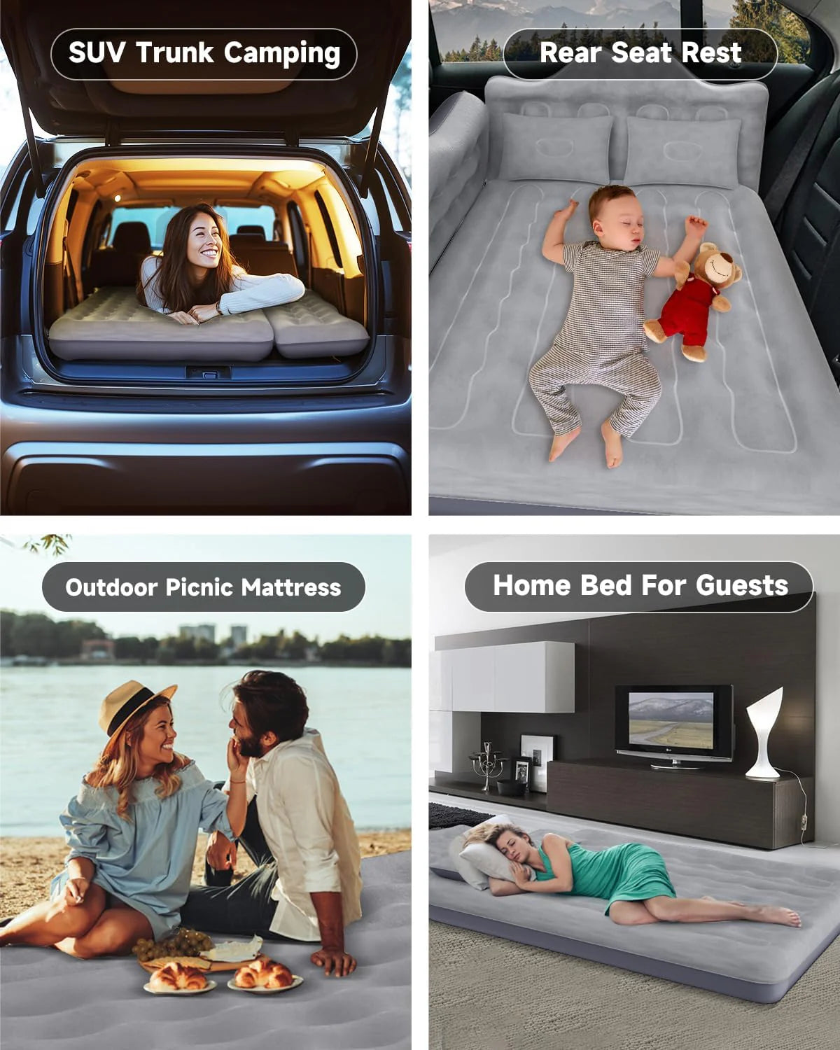 Umbrauto 29.53in/75cm Wide Car Air Mattress – Inflatable SUV, Truck & Van Back Seat Camping Bed with Pump & Pillows, Gray - V.I.P Digital Presence