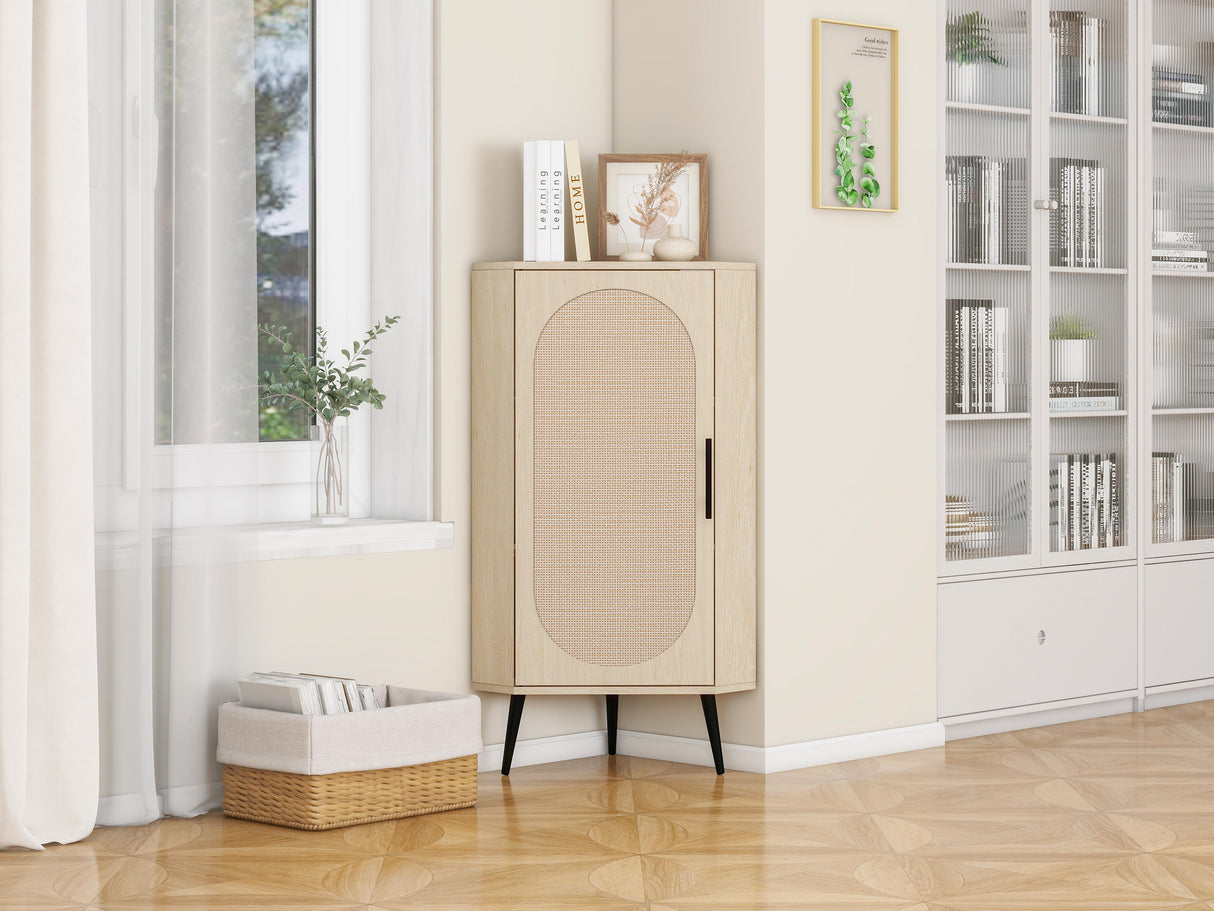 Corner cabinet ,Rattan door,Freestanding Corner Tables For Small Spaces, Corner Shelf Stand For Living Room, Kitchen - V.I.P Digital Presence