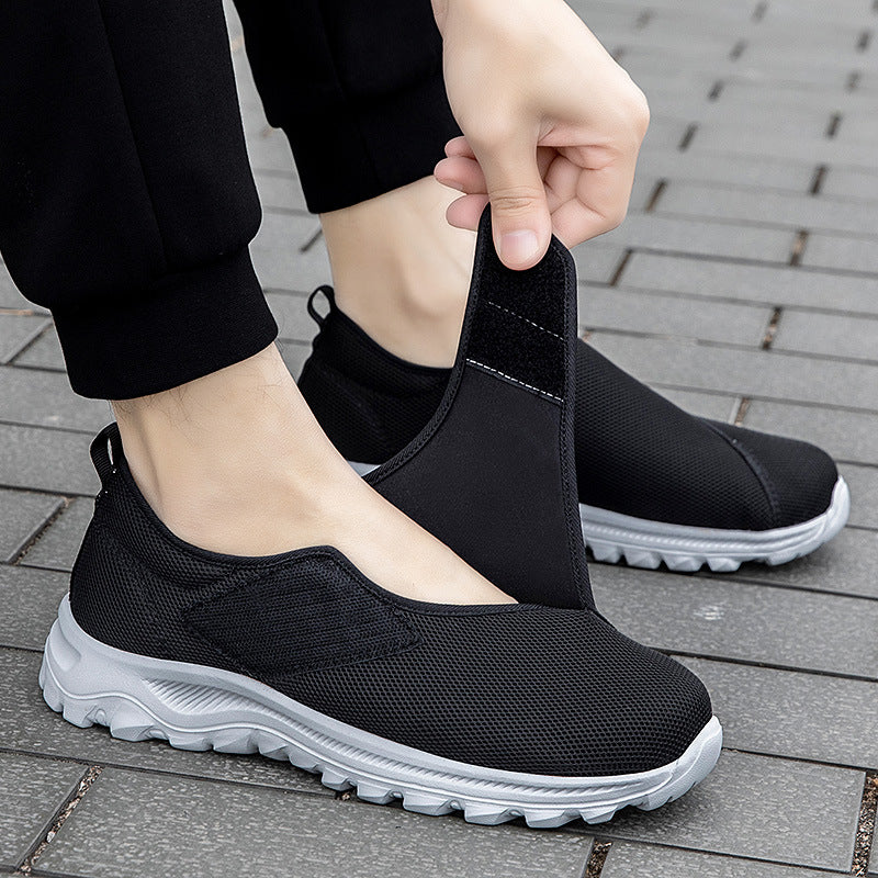 Elderly shoes men's chubby feet swollen feet, special health shoes sports shoes single buckle with dad's shoe mesh - V.I.P Digital Presence