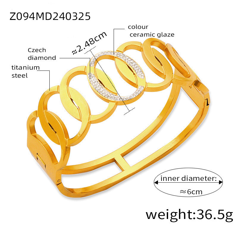 Fashion metal titanium steel bracelet with female geometric design and diamond studded spring buckle bracelet - V.I.P Digital Presence