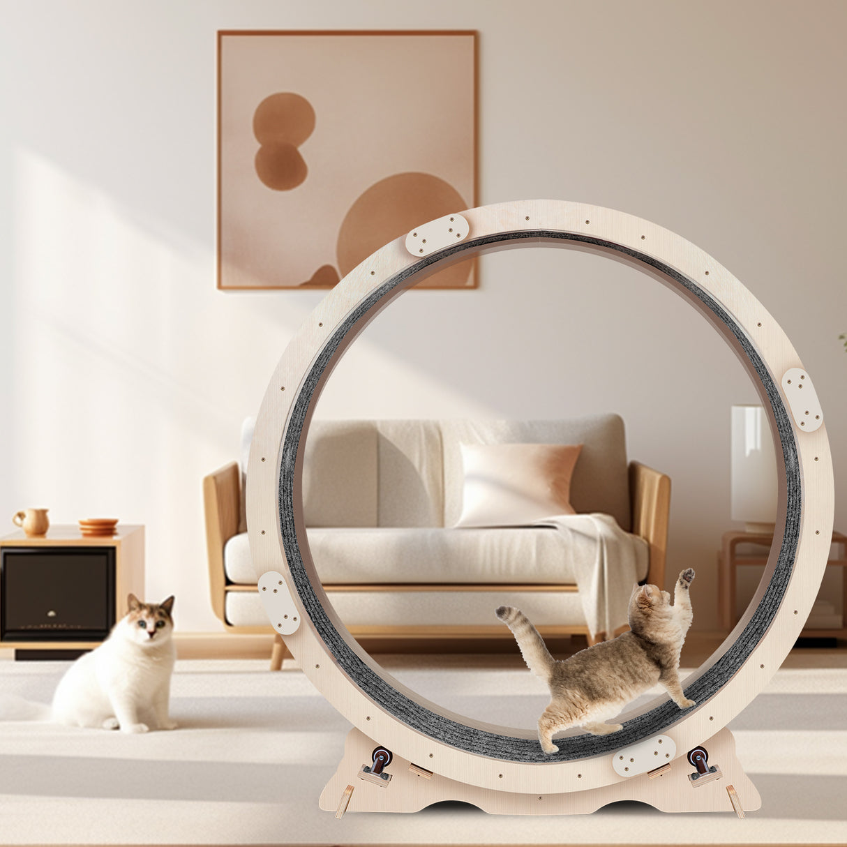 Cat Exercise Wheel for Indoor Cats, Cat Running Wheel with Carpeted Runway, 41" Natural Wood Color - V.I.P Digital Presence