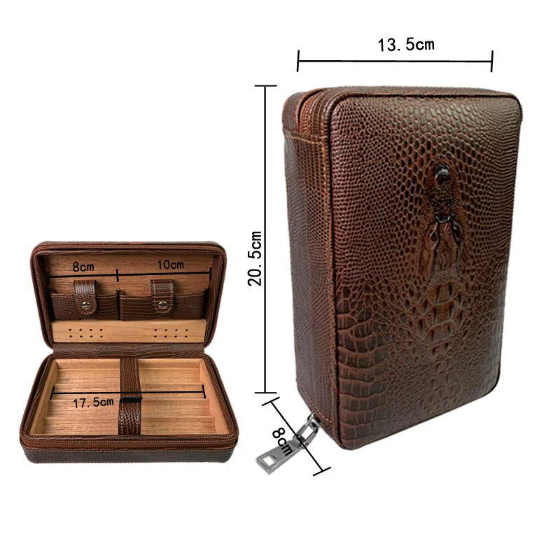 Carved version cigar box portable cedar wood cigar moisturizing box cowhide cigar box storage box Gaoxiba - V.I.P Digital Presence