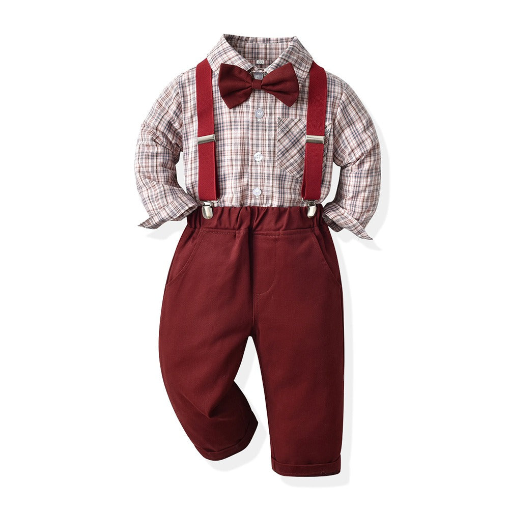 Children's Clothing Autumn Korean Version Multi-Color Plaid Long Sleeve Cotton Shirt Suspenders Boys' Suit - V.I.P Digital Presence