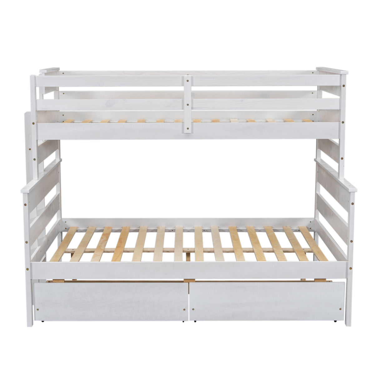 Wood Twin over Full Bunk Bed with 2 Drawers White