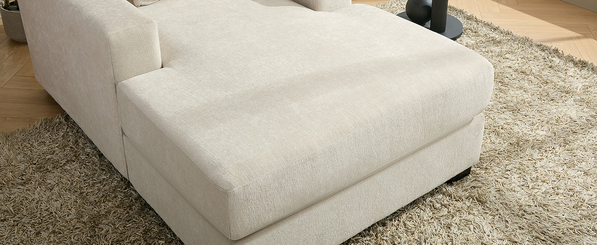 39.7" Oversized Chaise Lounger Modern Style Sofa Couch ,with Pillows, Charge Station & Cup Holders, Chenille Fabric, Cream - V.I.P Digital Presence