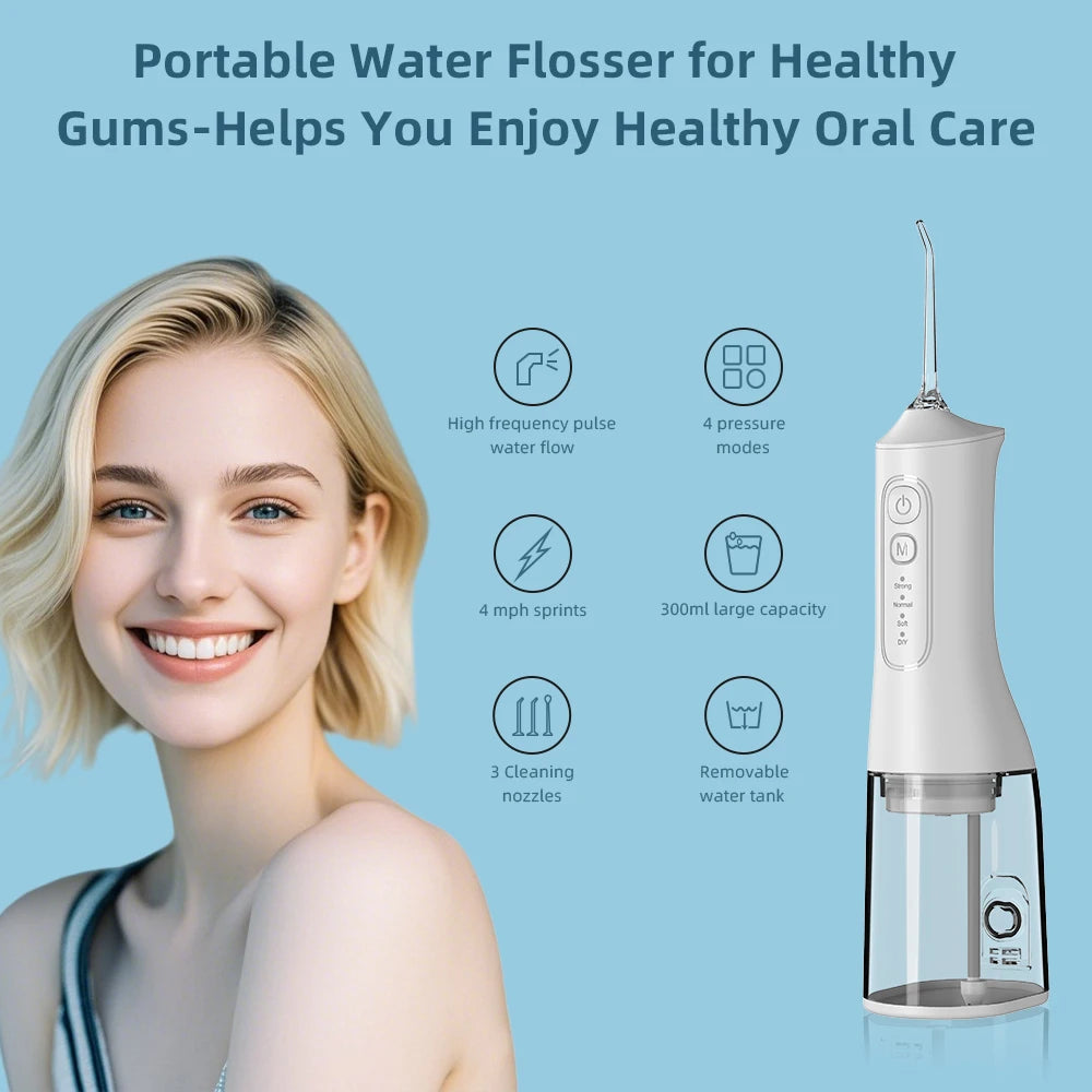 USB charging portable water flosser with four modes, 300ML water tank waterproof oral cleaner - V.I.P Digital Presence