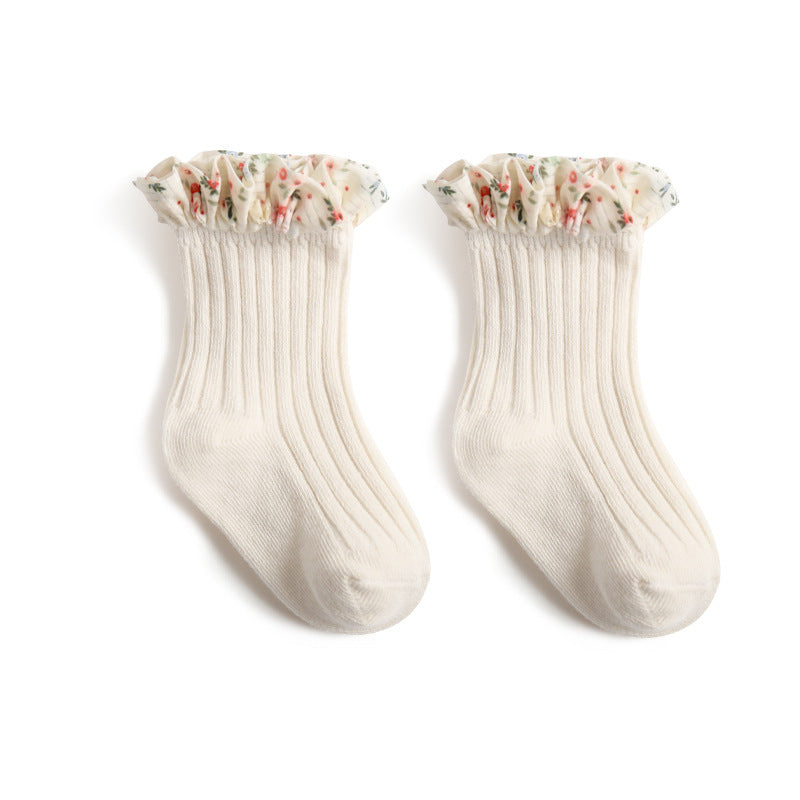 New Girls Socks Combed Cotton Korean Style Baby Socks Chiffon Floral Princess Lace Mid Tube Socks - V.I.P Digital Presence