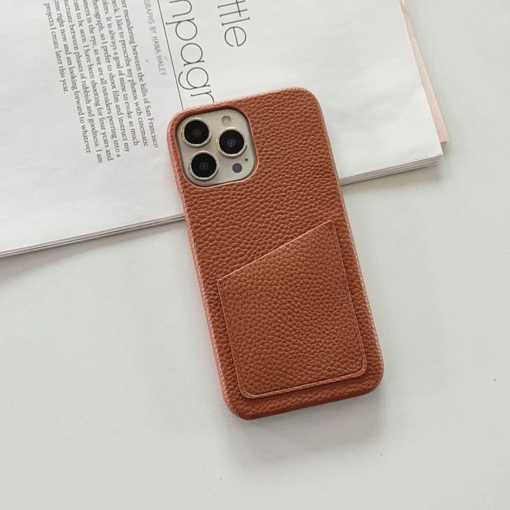 14Pro Plain Leather PU Card Slot Phone Case For iPhone13mini 11 12 Xsmax XR 78plus 6s Half Cover Hard Body Protection - V.I.P Digital Presence