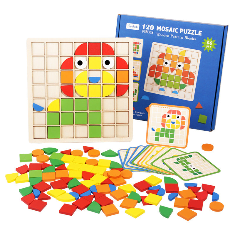 Wooden children's mosaic 3D building blocks, three-dimensional puzzle, children's color cognition, early education and puzzle game