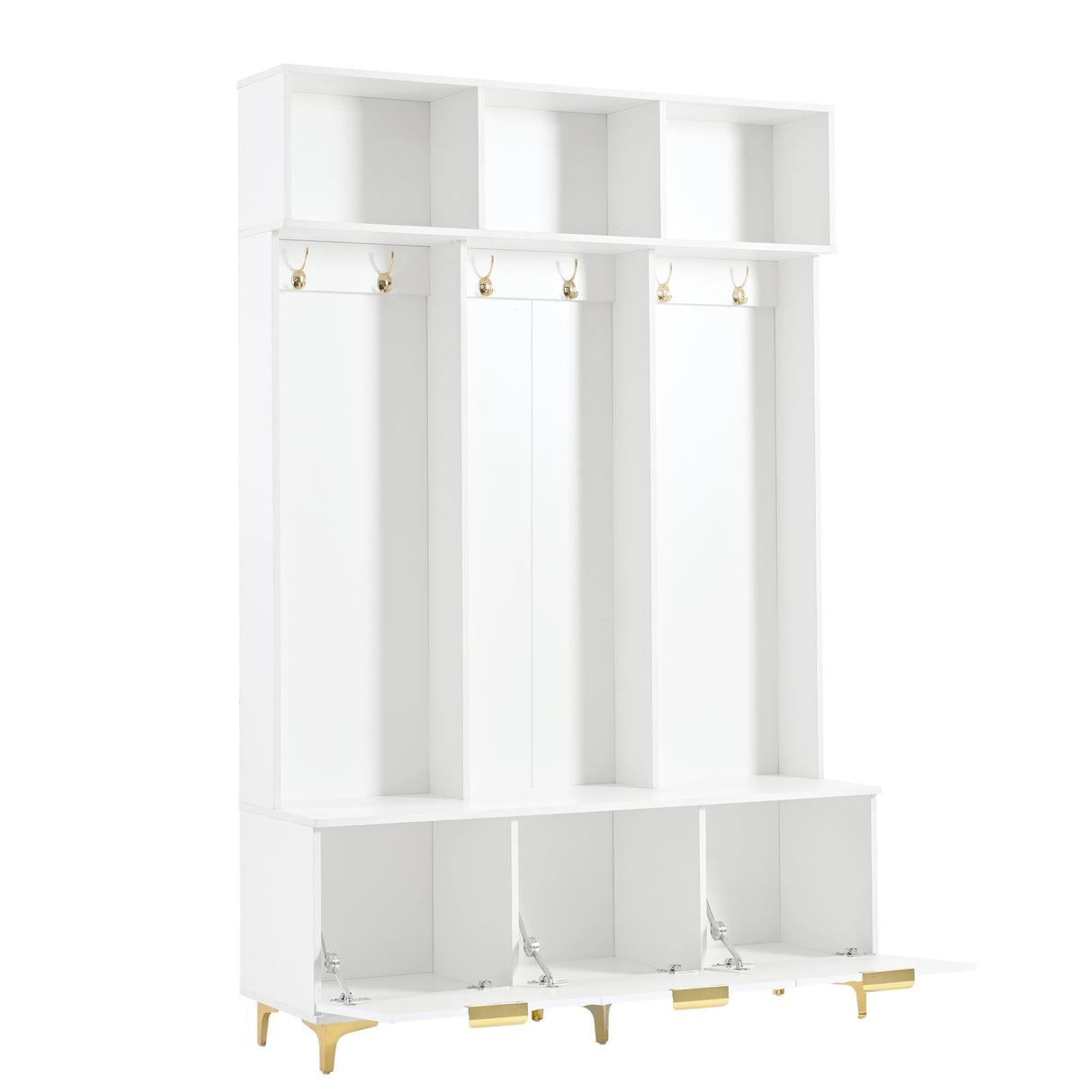 Large storage hall tree with bench, multifunctional storage platform, luxury clothes hanger equipped with 6 gold hooks - V.I.P Digital Presence